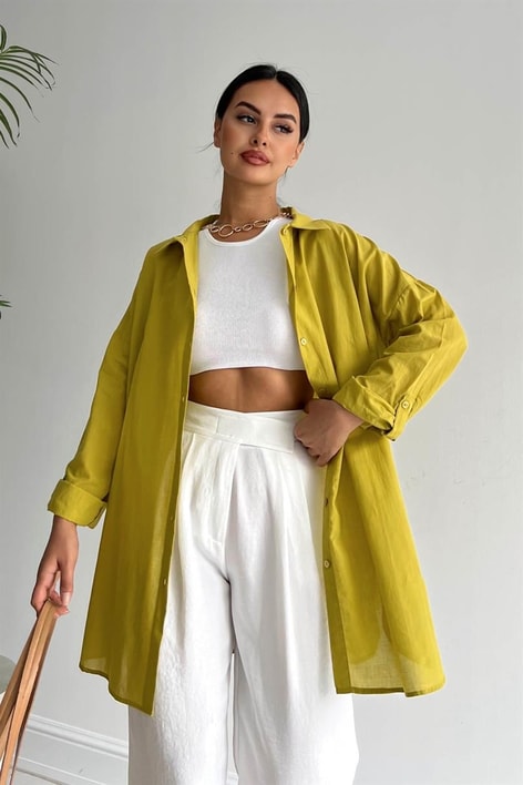 Oversized Trend Gömlek Hardal