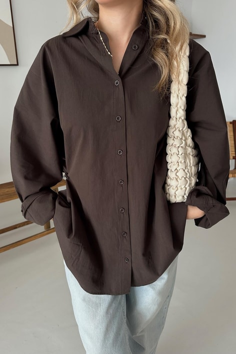 Pamuklu Basic Gömlek Kahve