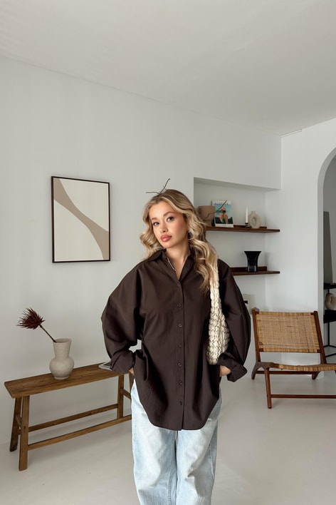 Pamuklu Basic Gömlek Kahve