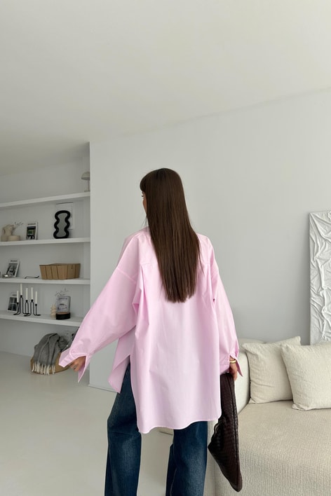 Pamuklu Oversize Gömlek Pembe