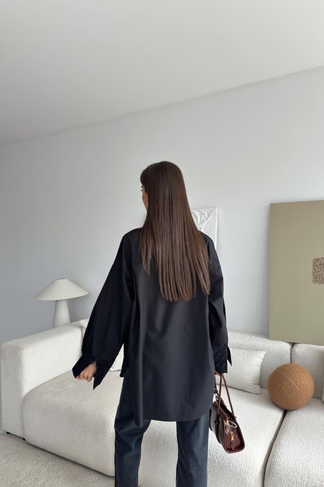 Pamuklu Oversize Gömlek Siyah