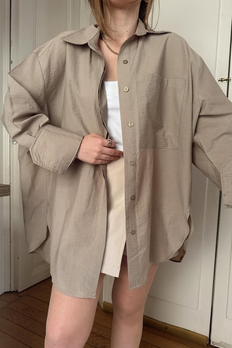 Pamuklu Tek Cep Gömlek Vizon