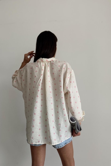 Puantiyeli Oversize Gömlek Pembe