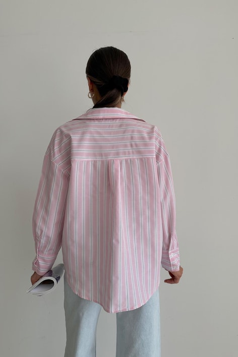 Relax Kesim Çizgili Gömlek Pembe