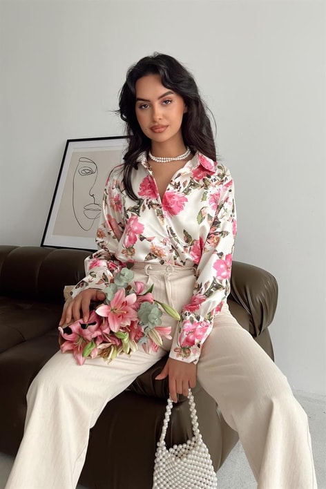 Rose Saten Gömlek Krem