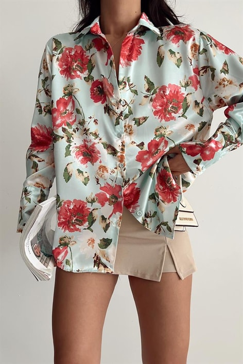 Rose Saten Gömlek Su Yeşili