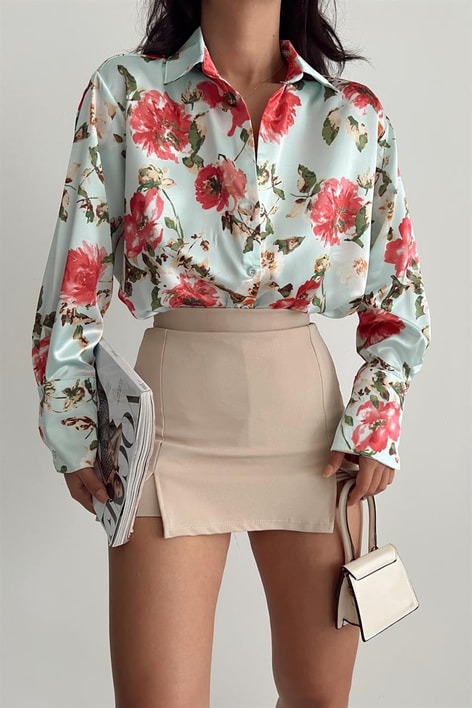 Rose Saten Gömlek Su Yeşili