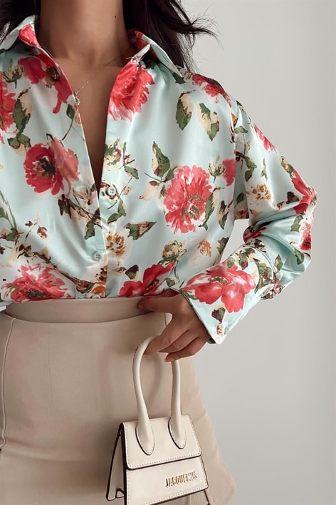 Rose Saten Gömlek Su Yeşili