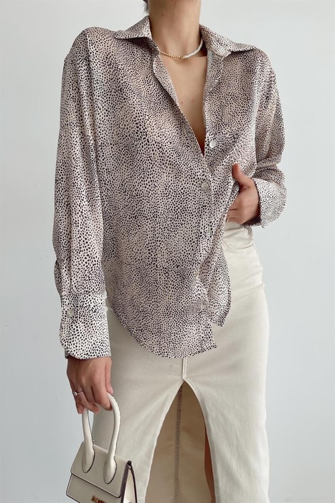 Saten Çita Gömlek Bej