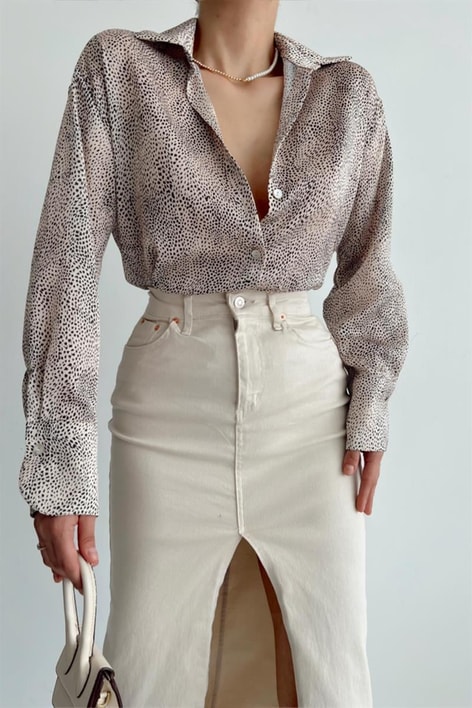 Saten Çita Gömlek Bej