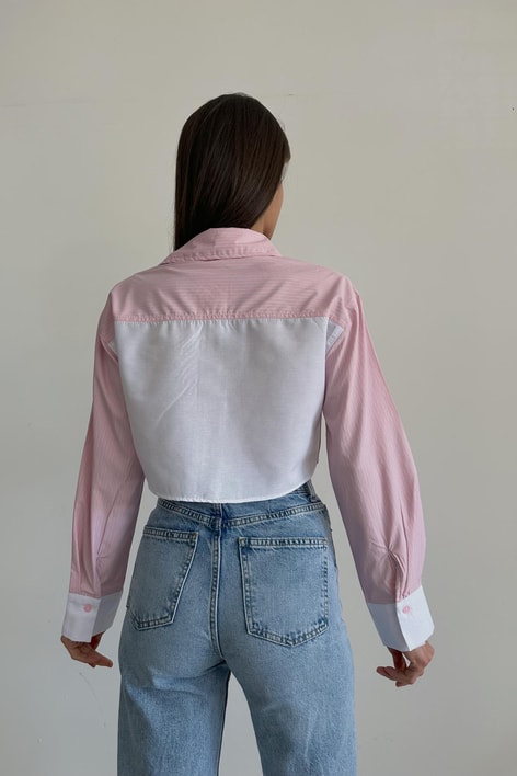Şerit Detay Crop Gömlek Pembe