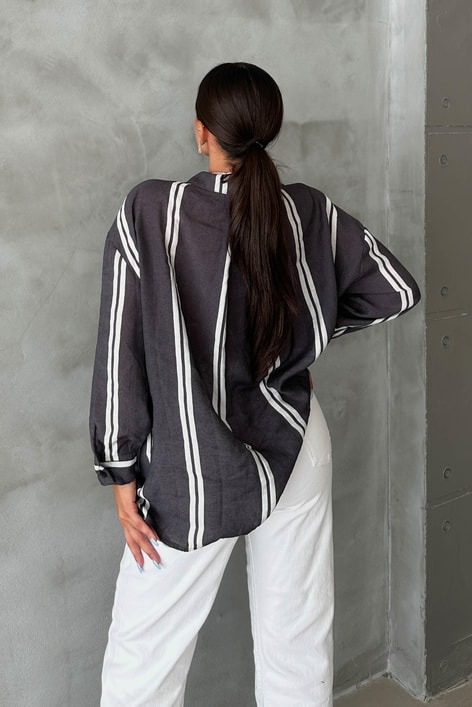 Şeritli Oversize Stripe Gömlek Siyah
