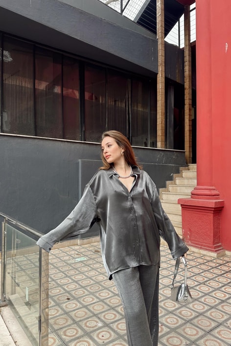 Shine Oversize Gömlek Antrasit