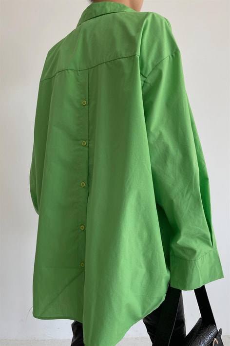 Sırt Düğme Detay Poplin Gömlek Fıstık Yeşili