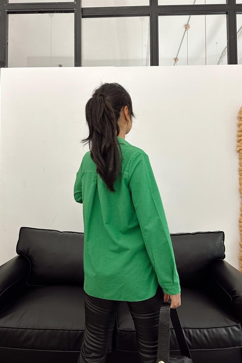 Süs Cep Detay Basic Gömlek Benetton Yeşili
