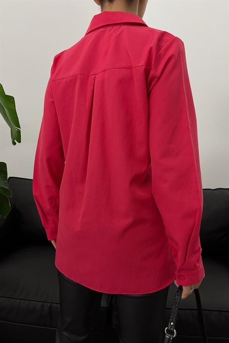 Süs Cep Detay Basic Gömlek Fuşya