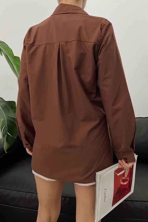 Süs Cep Detay Basic Gömlek Kahve