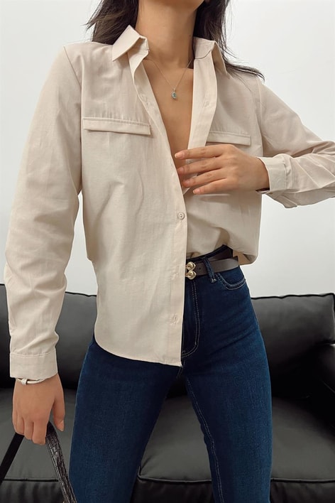 Süs Cep Detay Basic Gömlek Taş