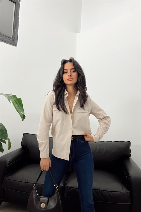 Süs Cep Detay Basic Gömlek Taş