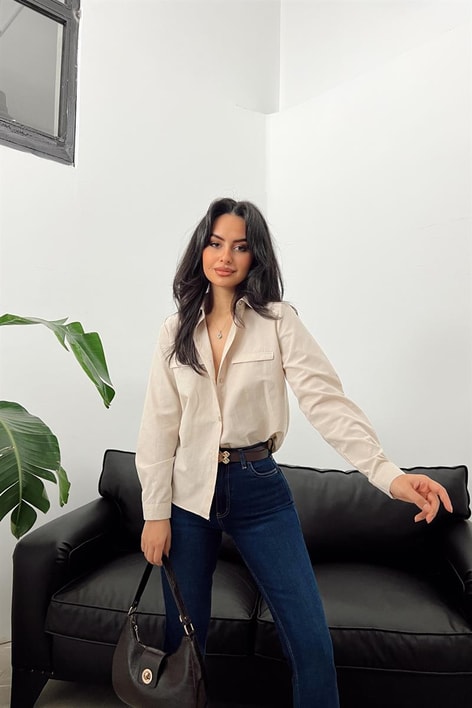 Süs Cep Detay Basic Gömlek Taş