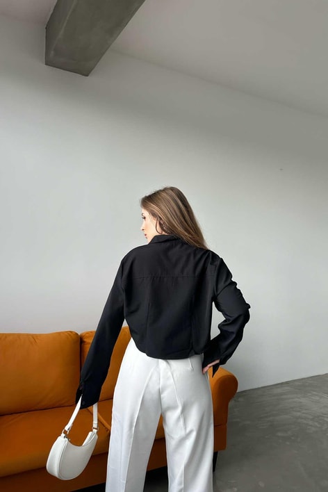 Tek Cep Crop Gömlek Siyah