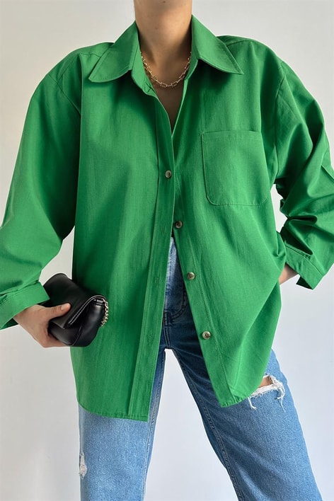 Tek Cep Oversize Gömlek Benetton Yeşili