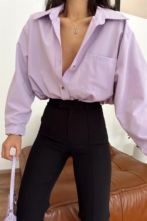 Tek Cep Oversize Gömlek Lila