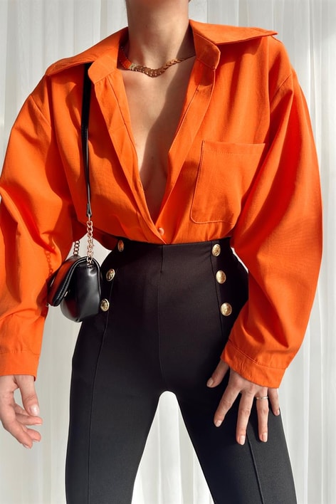 Tek Cep Oversize Gömlek Oranj