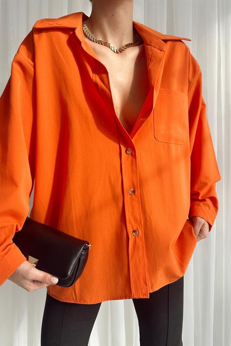 Tek Cep Oversize Gömlek Oranj