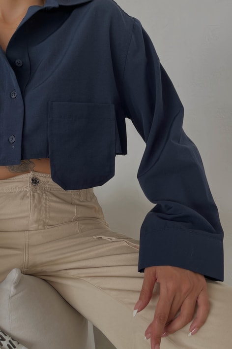 Tek Cepli Crop Gömlek Lacivert