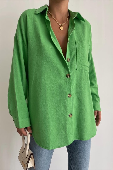 Tek Cepli Ham Keten Gömlek Yeşil