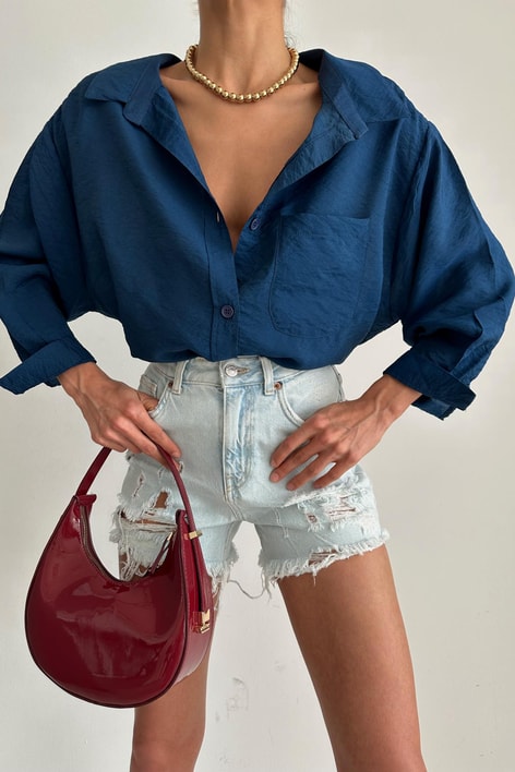 Tensel Oversize Gömlek Lacivert