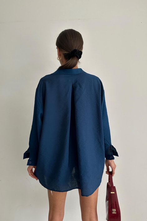 Tensel Oversize Gömlek Lacivert