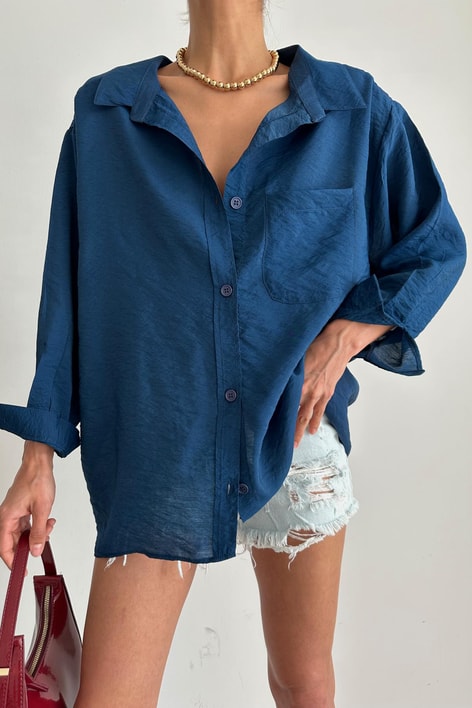 Tensel Oversize Gömlek Lacivert