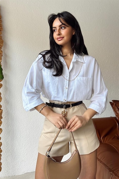 Transparan Çizgili Gömlek Beyaz