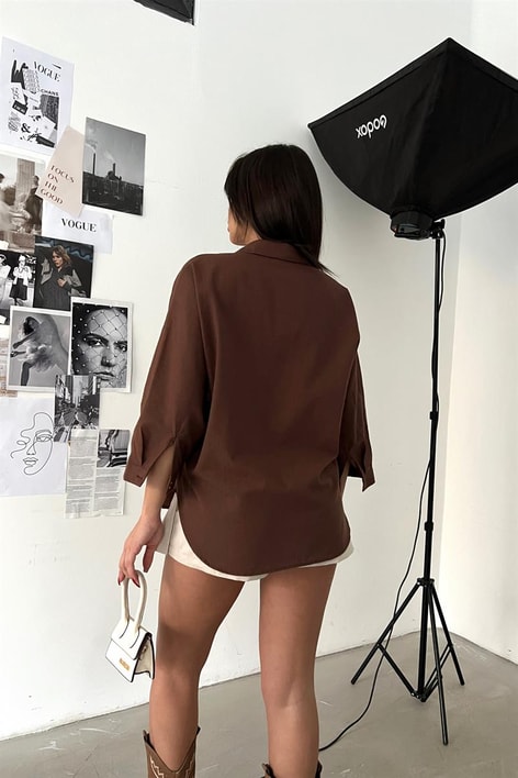 Transparan Çizgili Gömlek Kahve