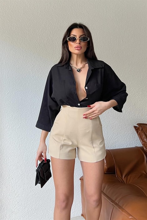 Transparan Çizgili Gömlek Siyah