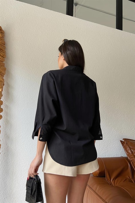 Transparan Çizgili Gömlek Siyah