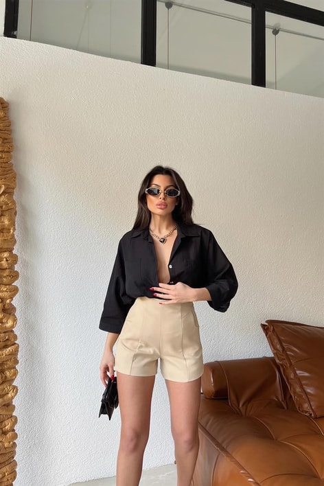 Transparan Çizgili Gömlek Siyah