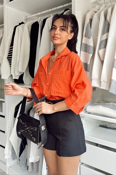 Transparan Çizgili Gömlek Turuncu