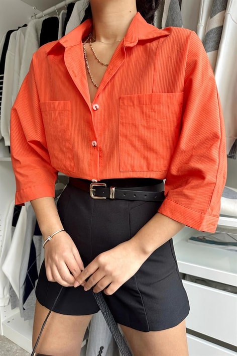 Transparan Çizgili Gömlek Turuncu