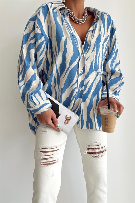 Wild Desen Salaş Gömlek Mavi