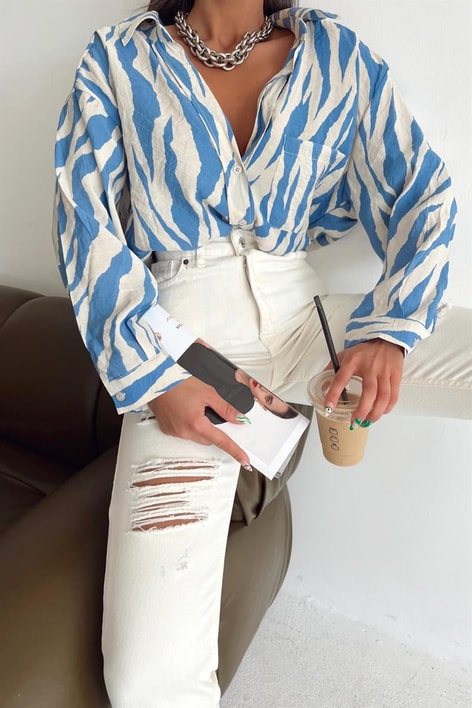 Wild Desen Salaş Gömlek Mavi