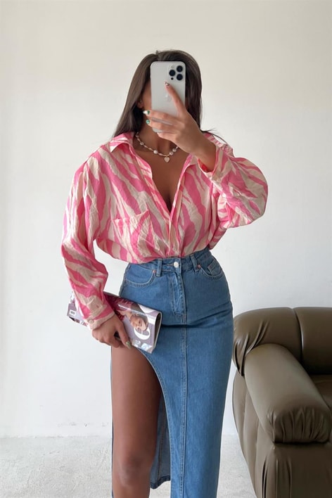 Wild Desen Salaş Gömlek Pembe