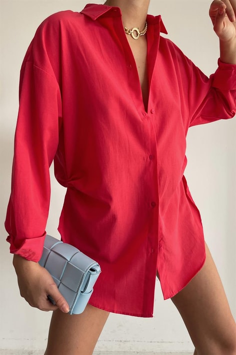 Yan Büzgülü Basic Gömlek Fuşya