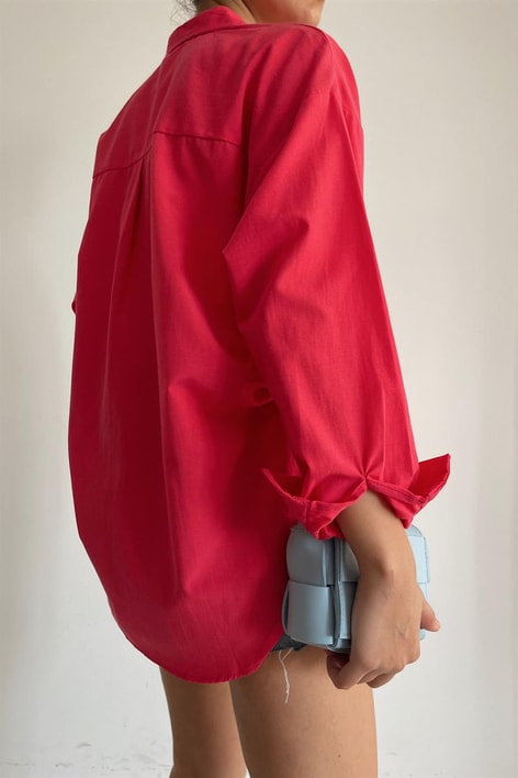 Yan Büzgülü Basic Gömlek Fuşya