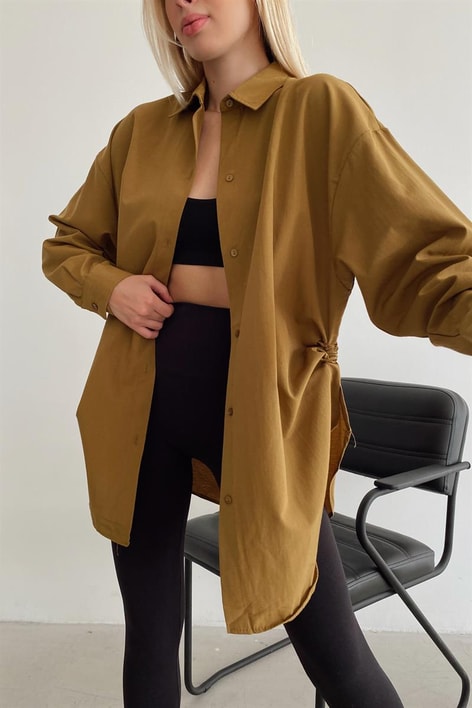 Yan Büzgülü Basic Gömlek Yağ Yeşili