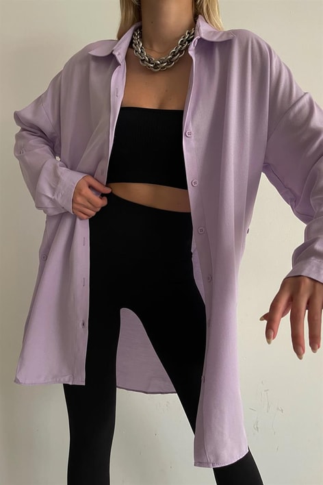 Yan Düğme Detaylı Basic Gömlek Lila