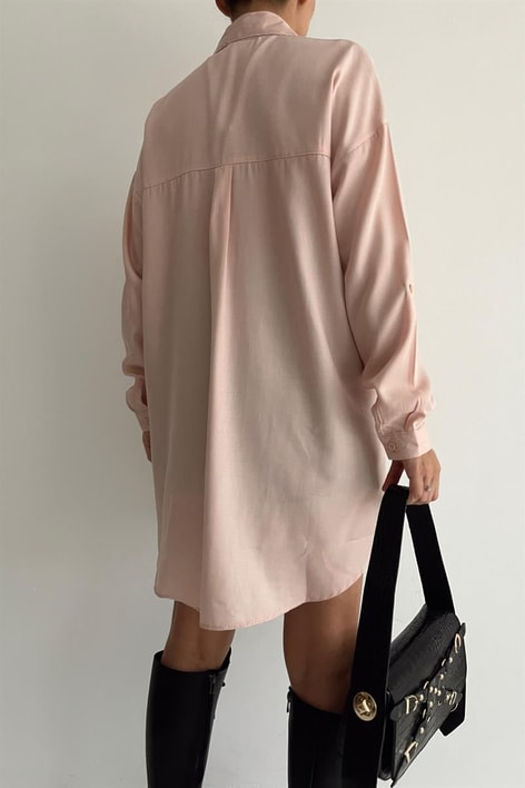 Yan Düğme Detaylı Basic Gömlek Pudra