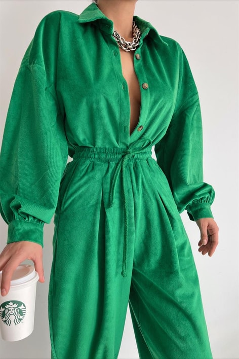 Yumoş Kadife Gömlek Yeşil